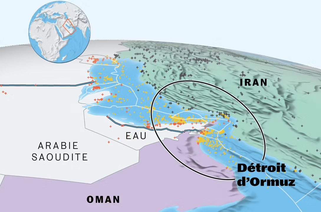 Détroit d’Hormuz vu depuis Bandar Abbas avec tensions entre Oman, Iran et États-Unis
